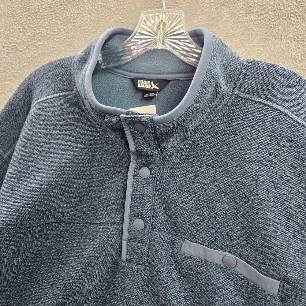 Eddie Bauer Men Sweater 2XL Blue Fleece‎ 1/4 Snap Pockets Outdoor Hiking - Picture 4 of 11